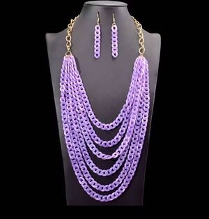 Vintage Multilayer Acrylic Demi-parure Necklace & Earring set Amethyst Lavender